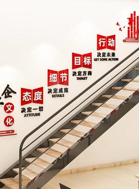企业文化墙设计办公室楼梯墙面装饰公司团队激励志标语3d立体墙贴