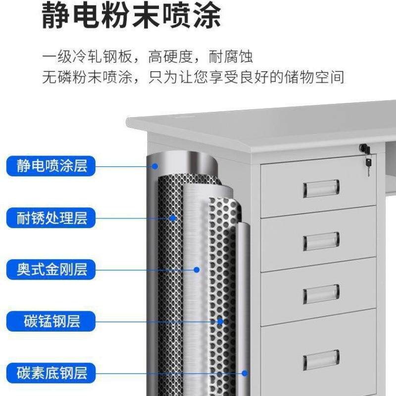 钢钢制办公制财办室电公脑桌子铁皮单人带锁抽写字台医生务屉不锈