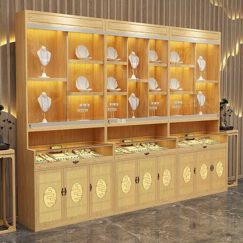 新中式实木珠宝展示柜玻璃玉石玉器首饰古董文玩博古陈列柜中岛zb图片