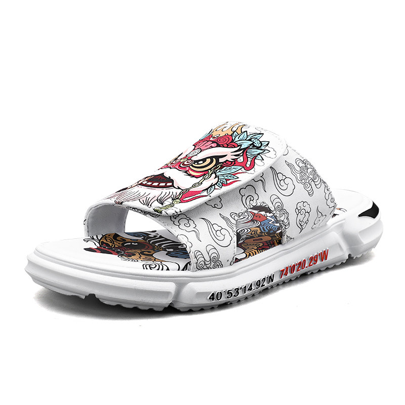 2021夏季一字凉拖鞋男国潮室外休闲沙滩鞋韩版面包拖个性网红凉鞋