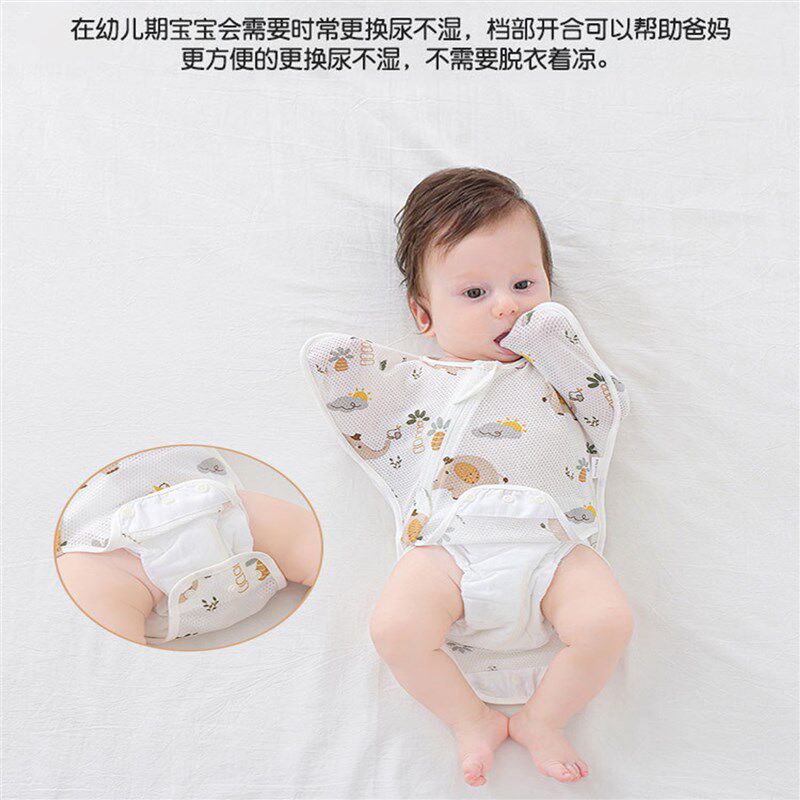 婴儿睡袋夏季薄款网纱透气投降式宝宝防惊跳0-5月新生儿睡袋