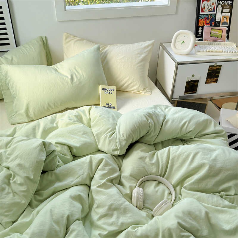ins软糯床单四件套水洗棉双人被套非纯棉全棉春夏学生宿舍三件套4