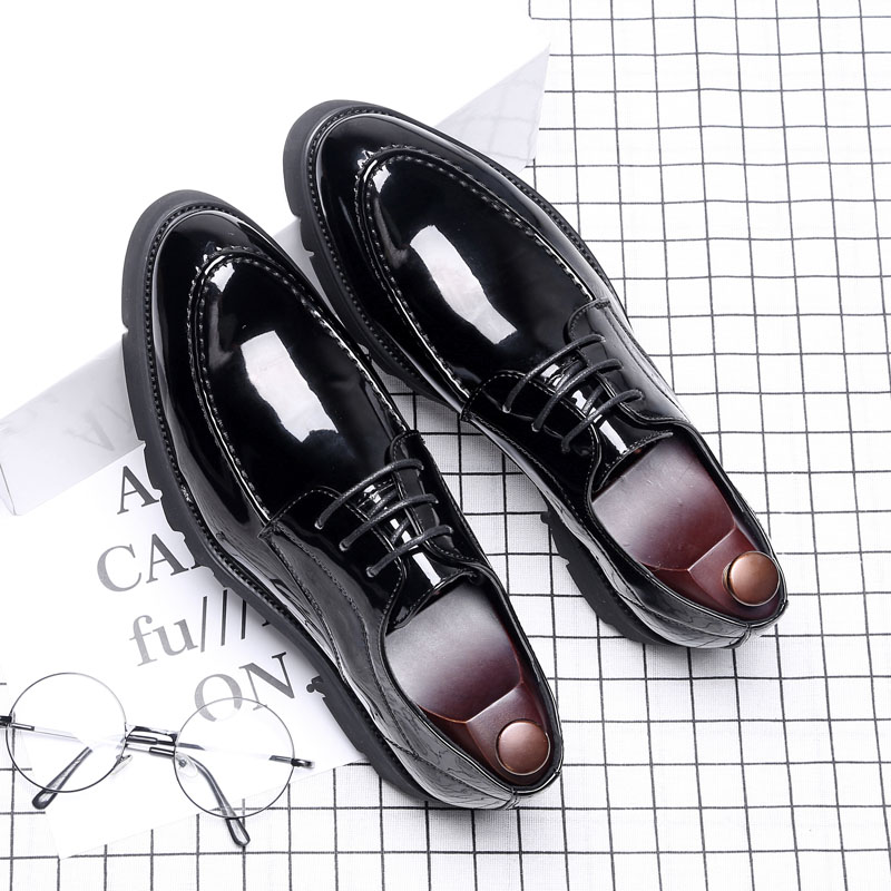 男士厚底皮鞋6cm 漆皮亮面商务正装增高鞋尖头潮流黑色内增高男鞋