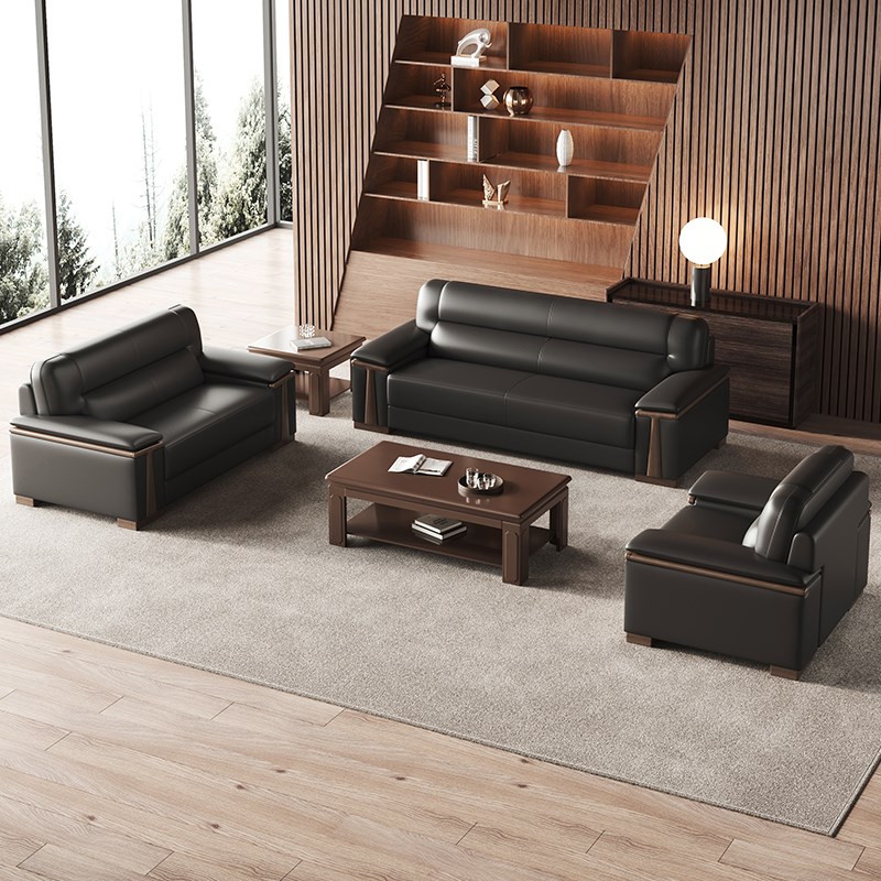 商务区办公室中式茶几三人位组合沙发洽谈简约办公沙发会客