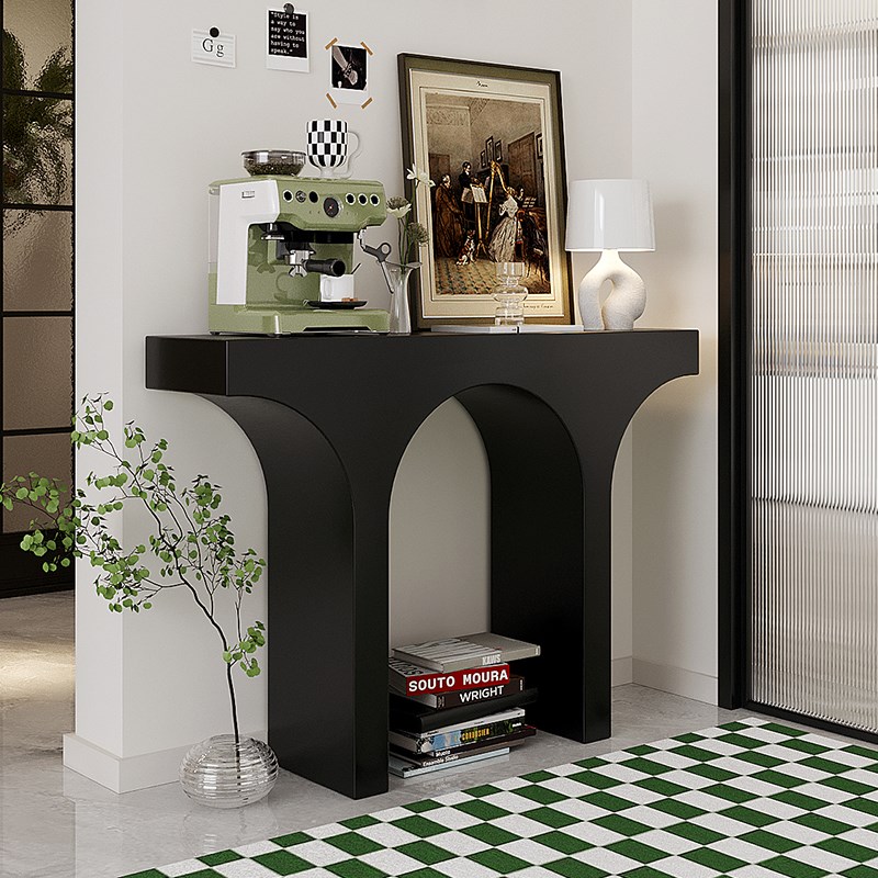 法式玄关桌入户正对门条案台客厅黑色壁炉装饰置物柜现代展示架