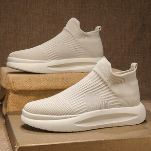 男鞋隐形内增高10cm8cm6cm网面飞织一脚蹬增高鞋男跑步运动鞋冬季