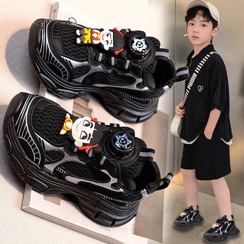 哪吒男童鞋老爹鞋2025夏季新款儿童运动鞋网面透气男孩黑色跑步鞋