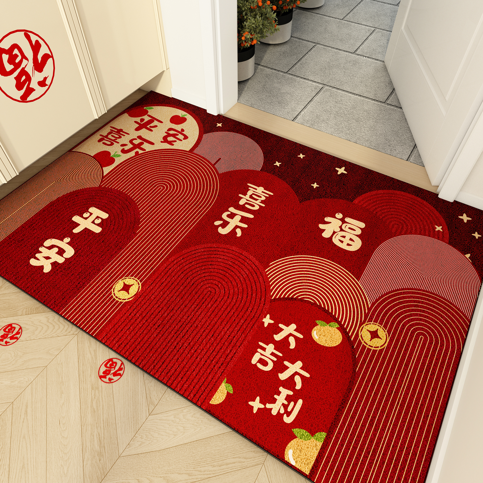丝圈入户门门垫进门地垫红色喜庆家用门口脚垫玄关耐脏新年垫子