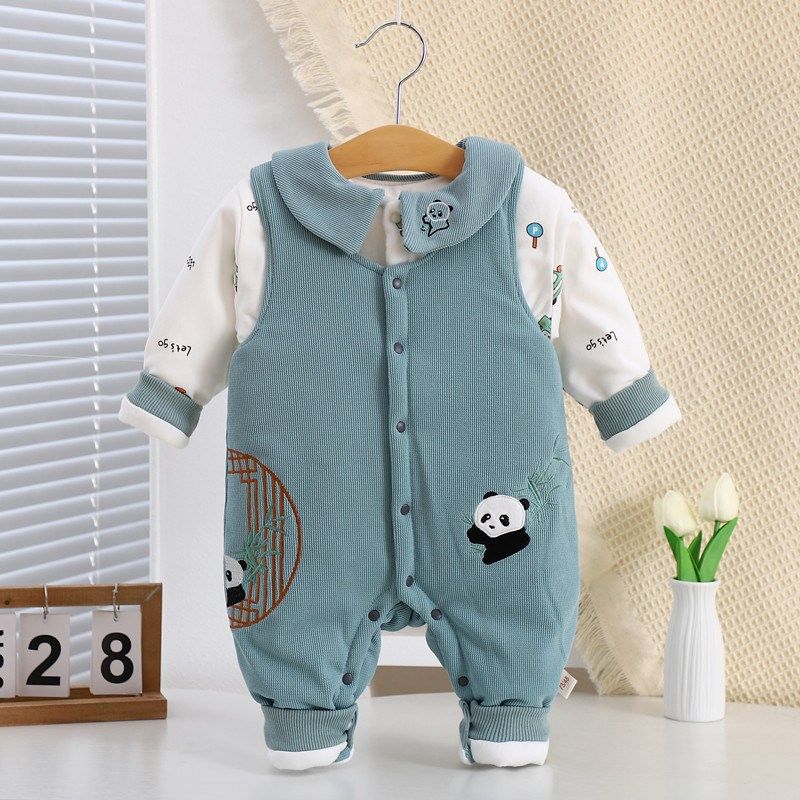 宝宝背带套装棉衣小孩背带棉裤棉袄两件套新款冬季婴儿棉衣套装新