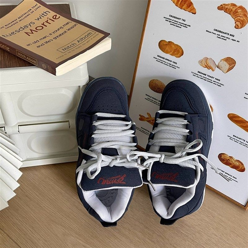 加绒面包鞋男款板鞋美式高街新款小众鞋子秋冬高级感情侣休闲鞋女