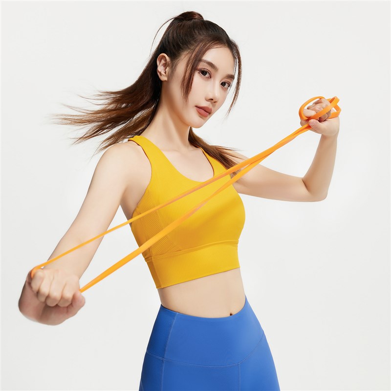 新款固定胸垫防震瑜伽美背条纹后背交叉细肩带运动内衣