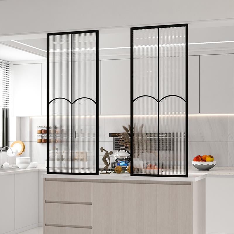 简约进门奶油风玄关洗手台半墙装饰玻璃隔断入户对门遮挡客厅屏风