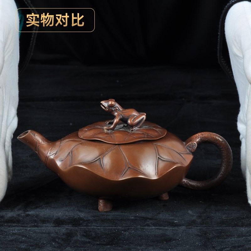 紫铜荷塘月色茶壶摆件小茶壶铜工艺品家居客厅茶几摆设酒柜装饰品
