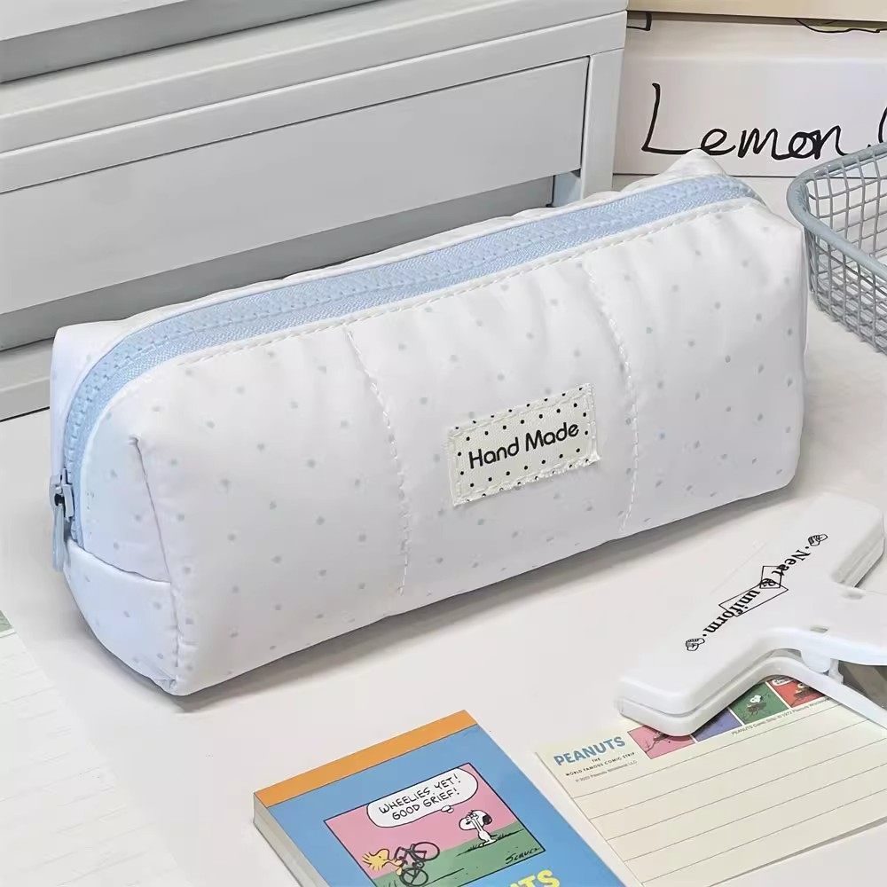 白色波点面包笔袋ins风高颜值少女心学生大容量文具收纳铅笔盒