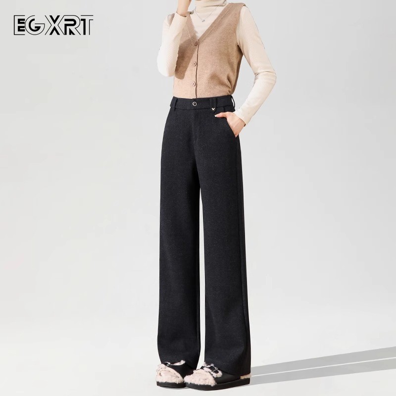 人字纹休闲裤女2025年初春新款时尚宽松高级感窄版直筒黑色西装裤