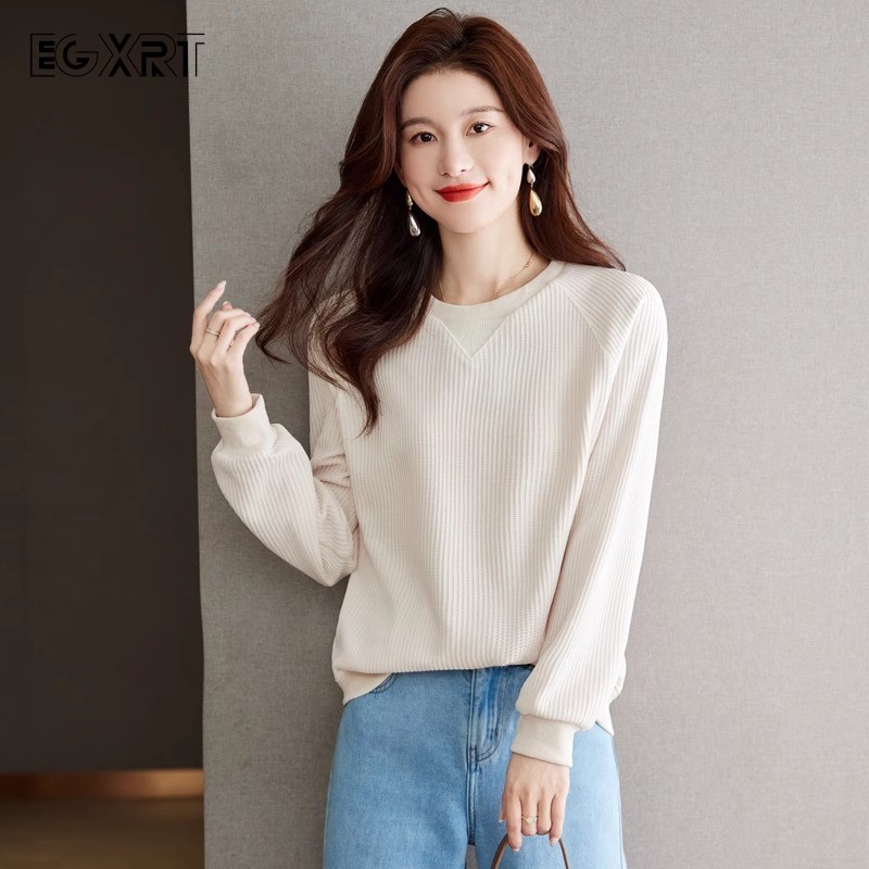 长袖t恤卫衣女2025年春秋季新款百搭小个子时尚圆领舒适打底上衣