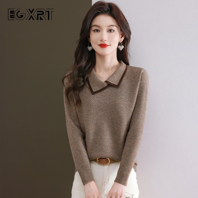 长袖毛衣女秋冬季纯色韩版内搭时尚宽松休闲洋气娃娃领T恤打底衫