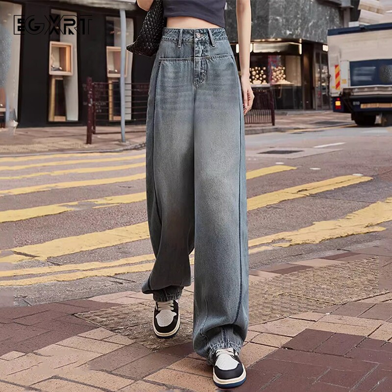 复古阔腿牛仔裤女2025年春秋新款高腰显瘦宽松百搭港风流行直筒裤
