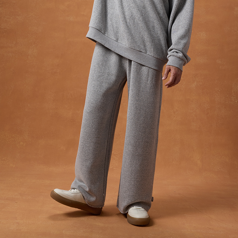 山海游中老年人男士纯色汉麻针织休闲裤男秋冬款老人松紧裤子冬季