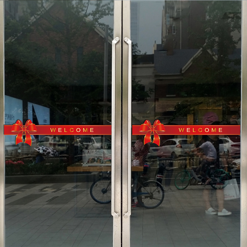 欢迎光临防撞条玻璃门贴纸美容院理发商店超市橱窗装饰布置静电贴