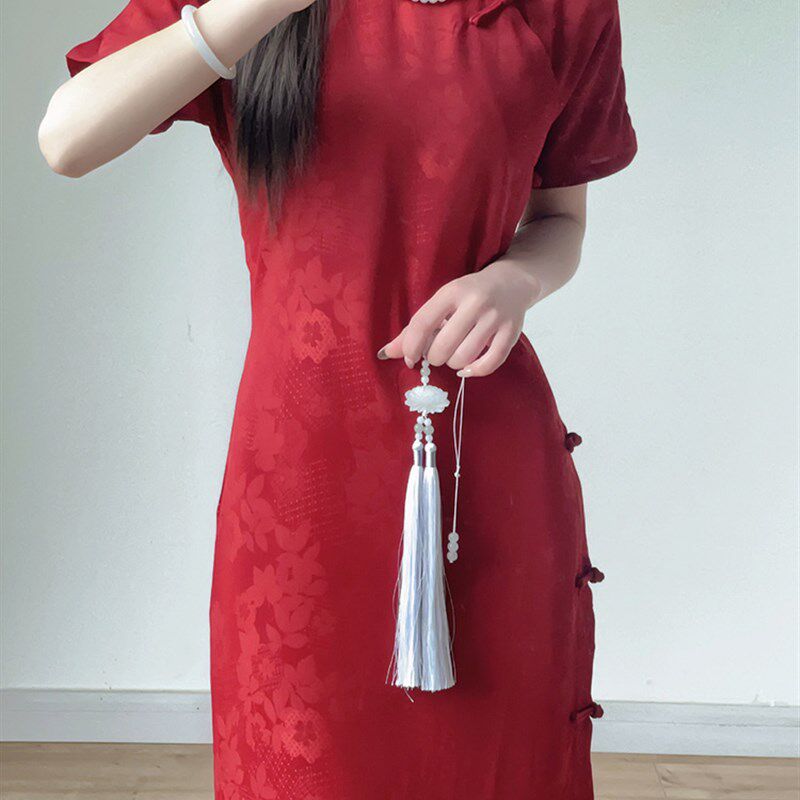 红颜古法旗袍全开襟红色新娘订婚领证敬酒服2025新款新中式女夏季