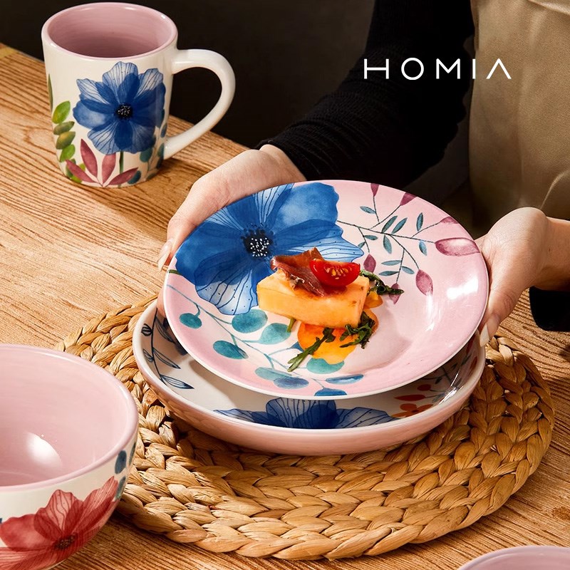 HOMIA花卉年华出口釉下彩陶瓷餐具套装吃饭碗面碗大汤碗盘子碗碟