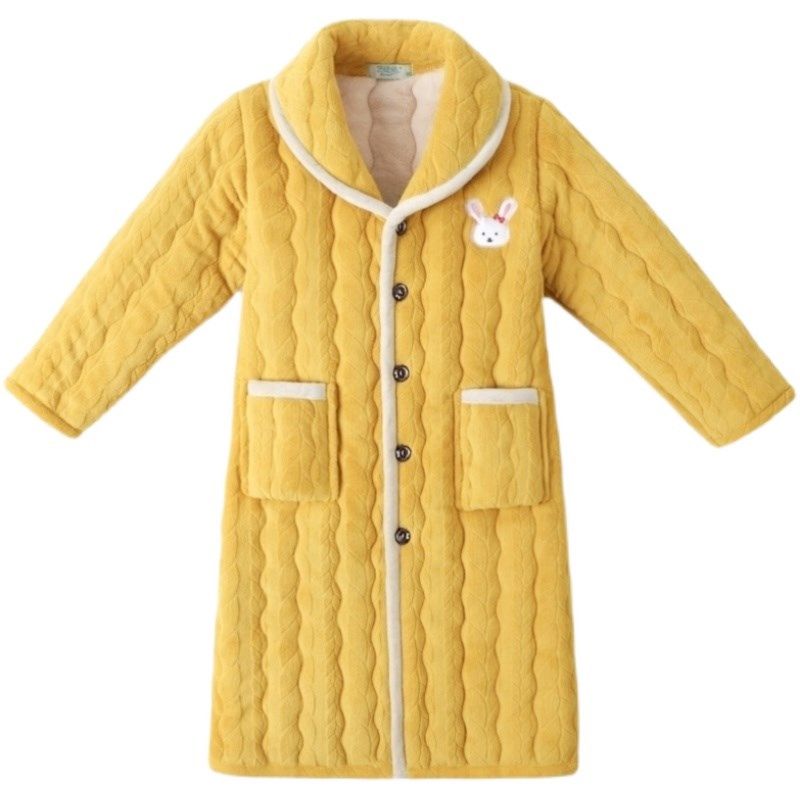 儿童加厚睡袍冬季夹棉女童男童珊瑚绒可爱男孩宝宝女孩浴袍家居袍