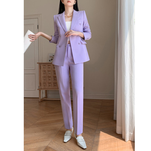紫色休闲西装套装女春秋冬2023新款高级感职业正装小个子高端西服