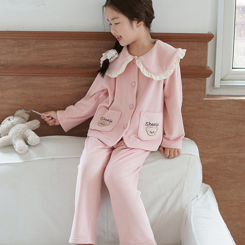 2024新儿童海岛绒睡衣套秋冬a类卡通加厚长袖女童保暖宝宝家居服