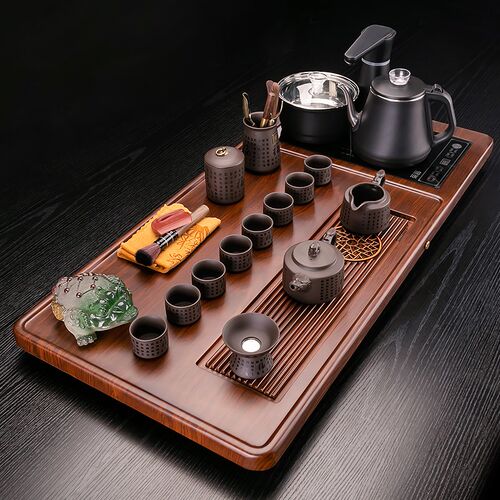 家用实木茶盘套装全自动上水烧水壶一体茶台功夫茶具托盘排水茶海