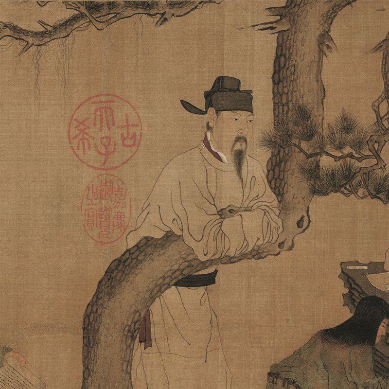 五代 周文矩 琉璃堂人物图 古代人物国画 文苑图 高清艺术微喷画