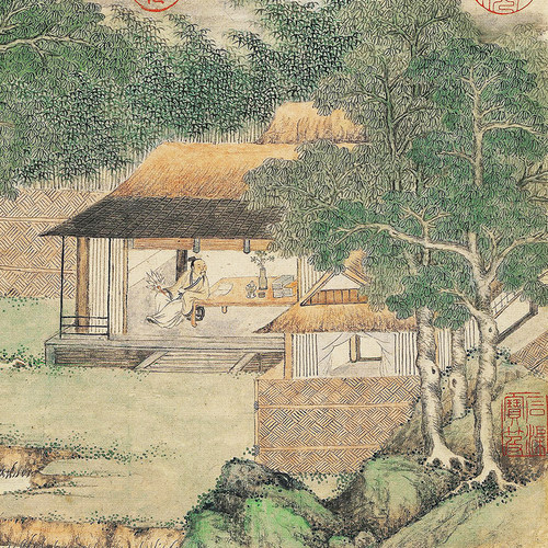 清上睿携琴访友图国画山水宣纸丝绢微喷复制古代名画艺术微喷装饰