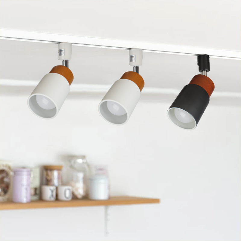 日式实木极简北欧灯泡轨道灯LED导轨灯背景墙客厅卧室展厅家用灯