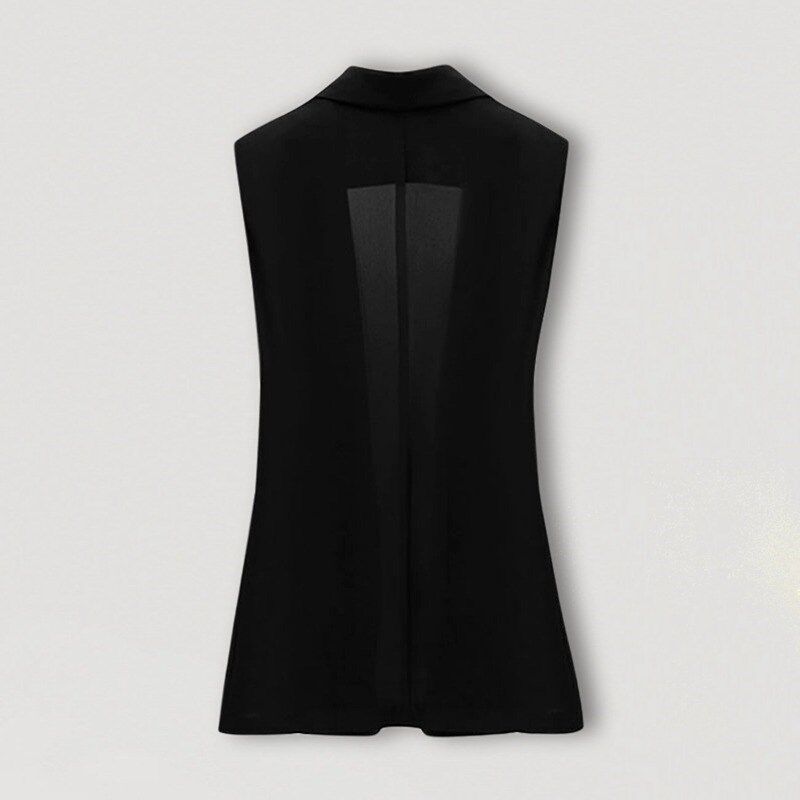 2025夏季透气雪纺马甲女士无袖收腰开叉西装领马夹5789-4