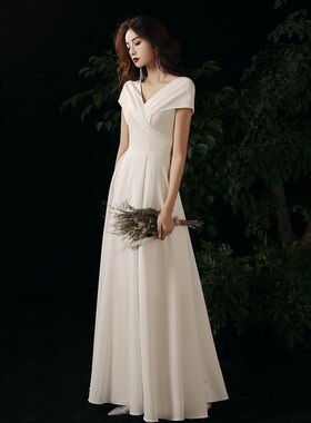 白色气质名媛小晚礼服连衣裙女登记领证平时可穿生日宴会法式长裙