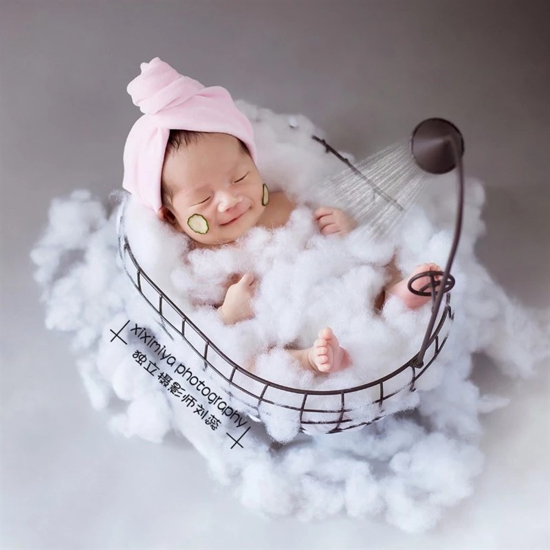 新生儿拍照道具筐儿童摄影辅助框婴儿宝宝满月照相铁艺小浴缸道具