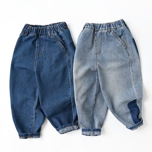 水洗软牛仔 儿童纯棉牛仔裤 男童女童老爹裤收口长裤 春秋款童装