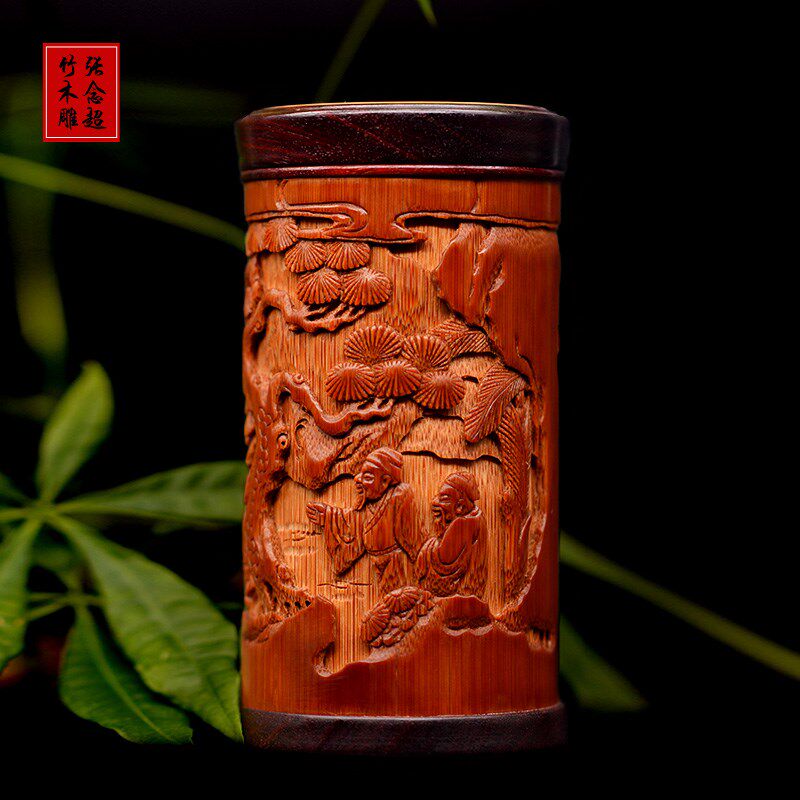 竹雕名家张念超本工茶叶罐渔樵耕读茶叶筒竹制密封罐存茶罐竹筒