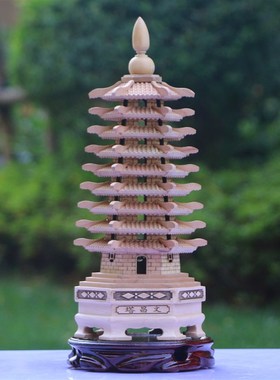 原色桃木文昌塔摆件九层十三层孩子书房书桌面摆件桃木雕刻文峰塔