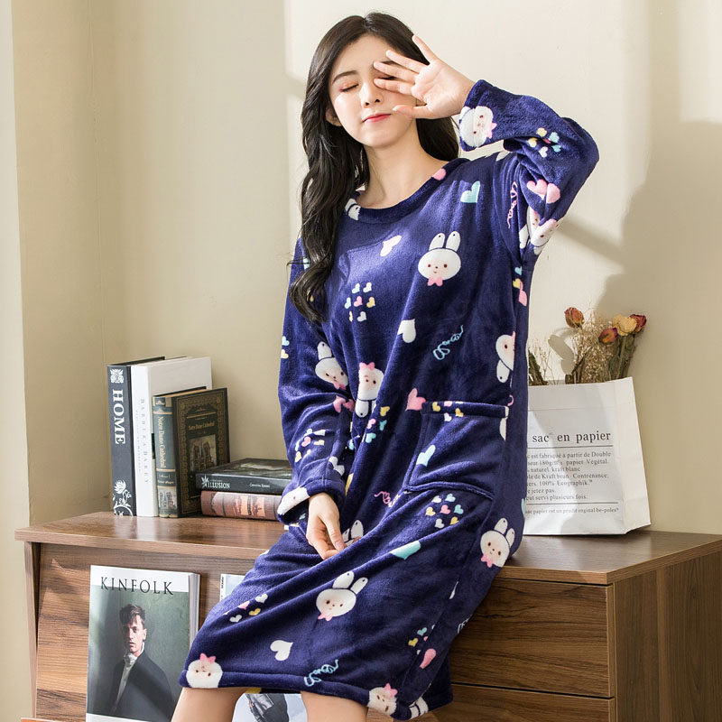 秋冬加厚甜美卡通法兰绒睡裙女睡衣家居服长版珊瑚绒浴裙可爱加绒,女士内衣/男士内衣/家居服,睡裙,淘宝优惠券,粉丝福利购,淘宝优惠卷