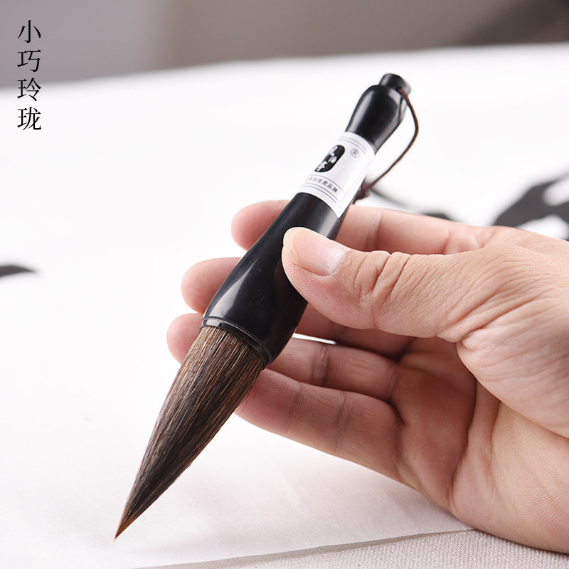 手抓笔小号斗笔狼毫羊毫兼毫牛耳毫短杆黑牛角小京抓对联大字毛笔
