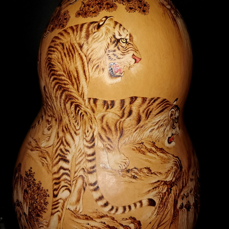 坐忘堂 天然葫芦手工 虎 非遗烙画转印 客厅电视机柜玄关装饰摆饰
