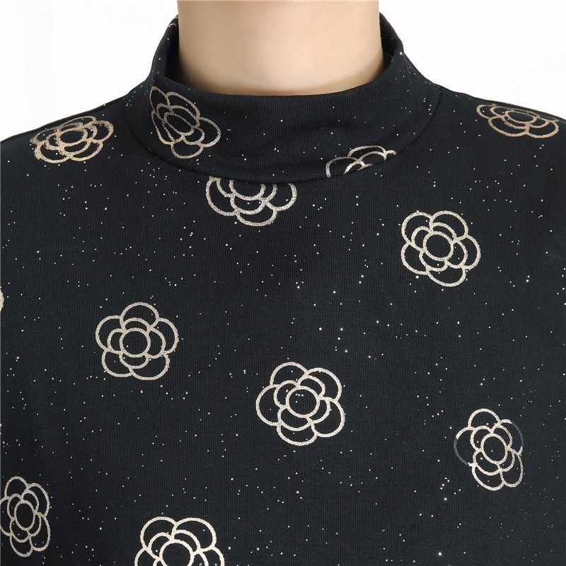 女士秋衣长袖中老年女妈妈装全棉半高领T恤中年人简约打底衫上衣