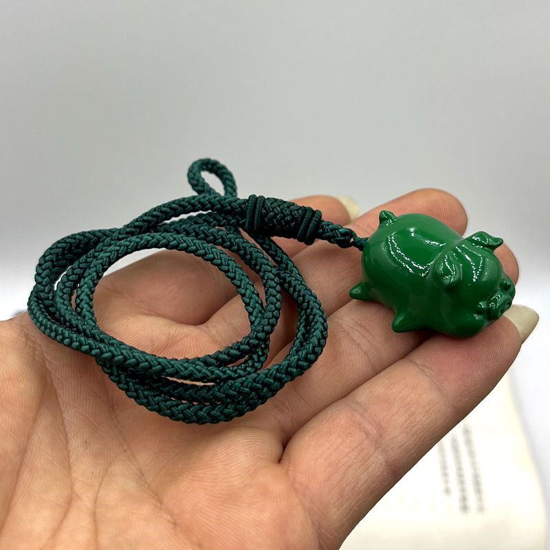 木雕绿色猪实木家居木质十二生肖绿檀木新中式绿色小猪吊坠钥匙扣
