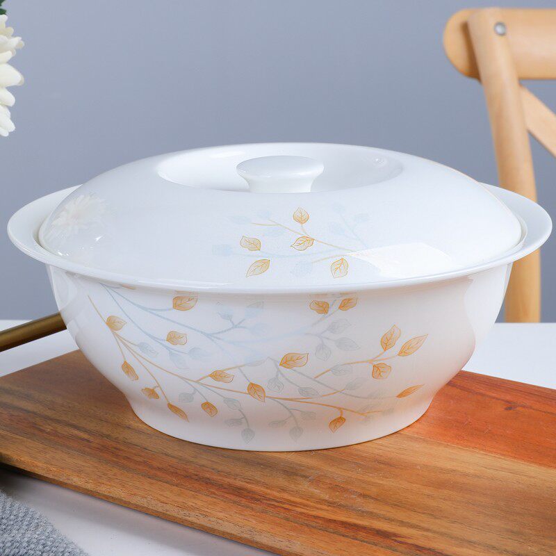 骨瓷汤盆家用汤锅大号汤碗带盖品锅景德镇陶瓷碗汤煲面碗微波炉