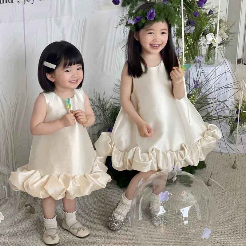 女童连衣裙夏季新款宝宝生日公主裙儿童花边背心裙子周岁礼服