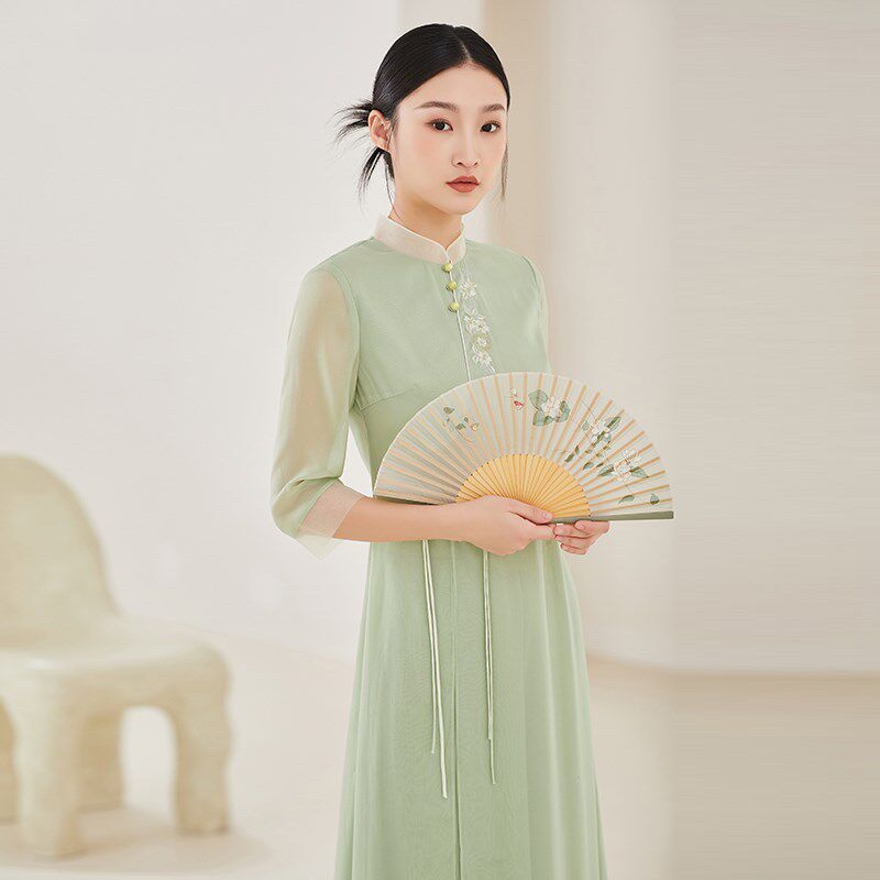 新中式国风禅意茶服女复古汉服连衣裙高级改良旗袍春夏季套装新款