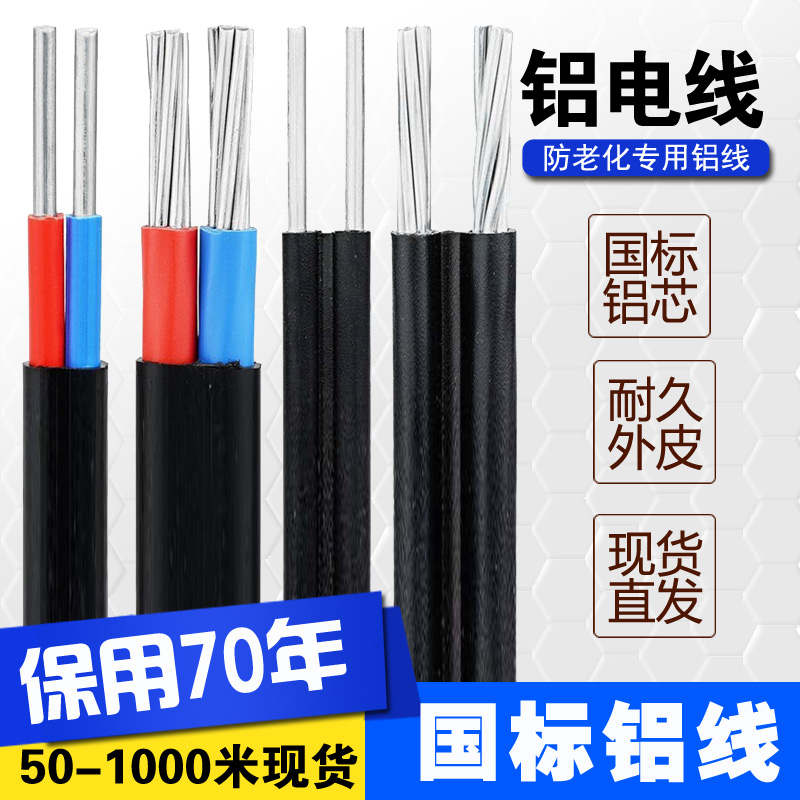 铝线电线家用国标两芯4/6/10/16/25平方护套防老化铝芯线户外电缆