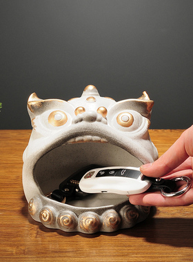 创意招财醒狮进门玄关放钥匙收纳摆件鞋柜家居酒柜办公室装饰品