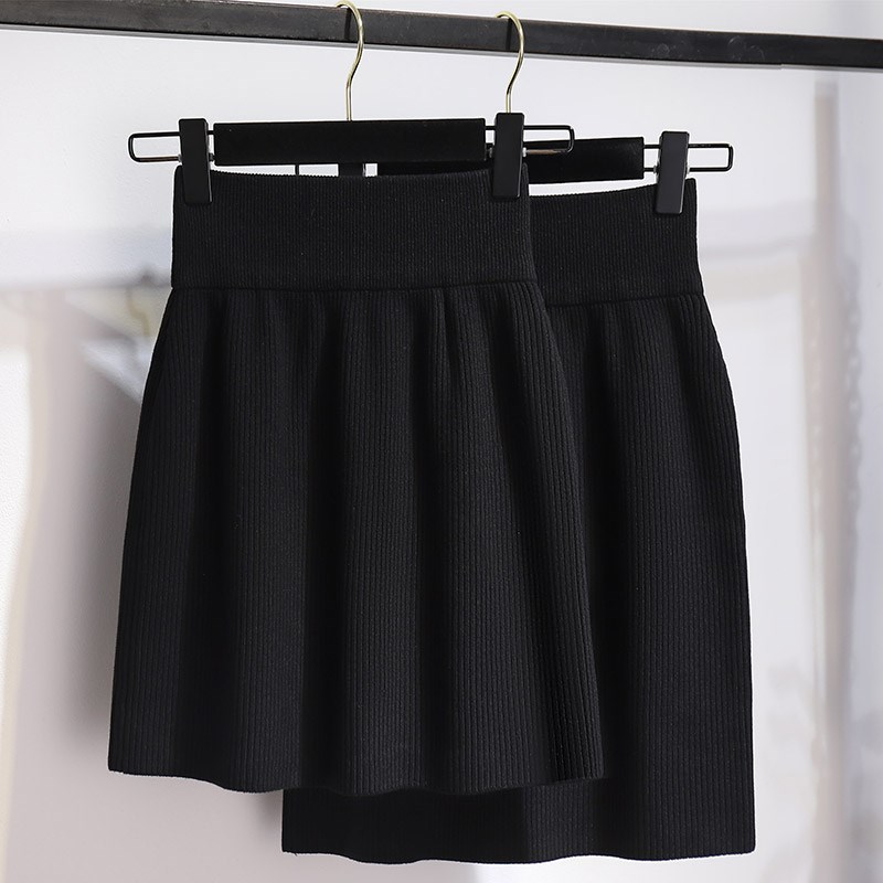 短裙高腰针织包臀半身裙女秋冬屁帘下摆冬季黑色超短裙小个子半裙